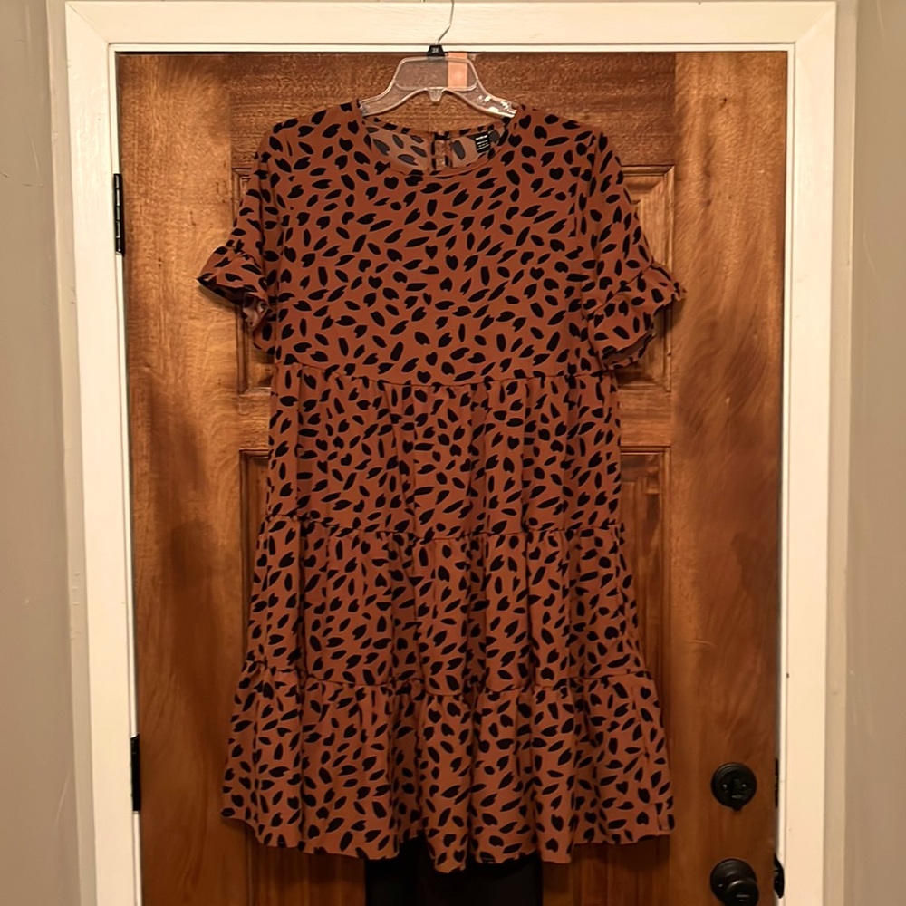 SHEIN tiered knee length brown dress with black spots